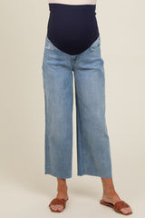 Light Blue Cut Hem Wide Leg Maternity Jeans