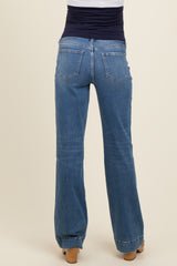 Blue Wide Hem Flare Maternity Jeans