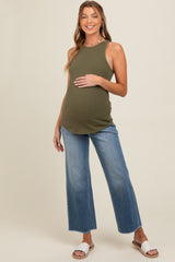 Blue Relaxed Fringe Hem Maternity Straight Leg Jeans