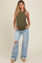 Light Blue Distressed Open Knee Flare Maternity Jeans