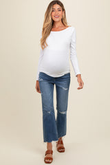 Blue Vintage Wash Raw Hem Crop Flare Maternity Jeans