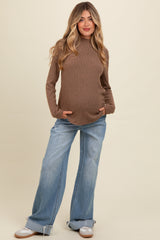 Light Blue Cuffed Baggy Wide Leg Maternity Jeans