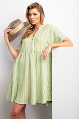 Mint Green Striped Button Front Maternity Dress