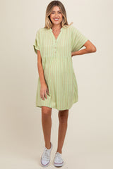 Mint Green Striped Button Front Maternity Dress