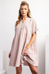 Light Pink Striped Button Front Dress