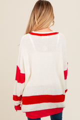 Red Colorblock Button Down Maternity Cardigan