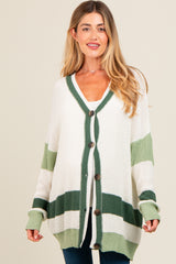 Olive Green Colorblock Button Down Maternity Cardigan