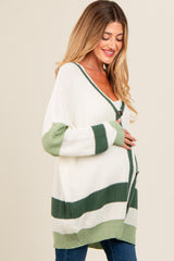 Olive Green Colorblock Button Down Maternity Cardigan