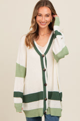 Olive Green Colorblock Button Down Maternity Cardigan