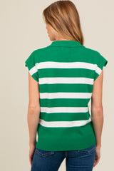 Green Striped Split Collar Knit Maternity Top