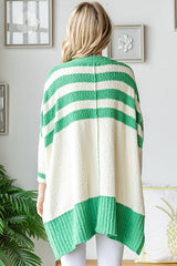 Green Textured Knit Striped Oversized Cardigan