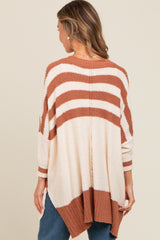 Mocha Textured Knit Striped Oversized Cardigan