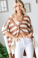 Mocha Textured Knit Striped Oversized Cardigan