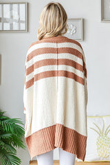 Mocha Textured Knit Striped Oversized Cardigan