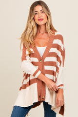 Mocha Textured Knit Striped Oversized Maternity Cardigan