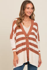 Mocha Textured Knit Striped Oversized Cardigan