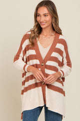 Mocha Textured Knit Striped Oversized Maternity Cardigan