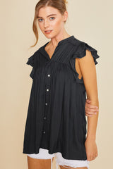 Black Ruffle Sleeve Flowy Woven Tunic