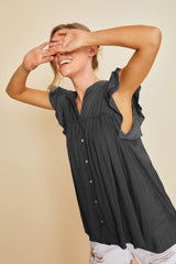 Black Ruffle Sleeve Flowy Woven Tunic