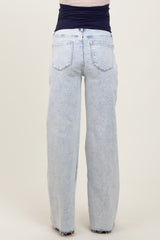 Light Blue Distressed Open Knee Wide Leg Maternity Jeans