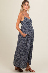 Navy Paisley Button Down Cami Maternity Maxi Dress