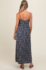 Navy Paisley Button Down Cami Maternity Maxi Dress