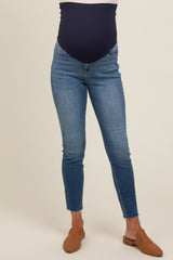 Blue Cut Hem Skinny Maternity Jeans