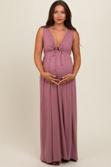 Pink Front Tie Cutout Sleeveless Maternity Maxi Dress