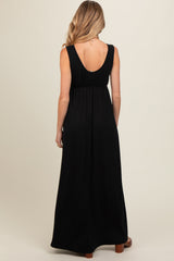 Black Front Tie Cutout Sleeveless Maternity Maxi Dress