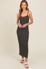 Black Striped Ribbed Adjustable Strap Body Con Dress