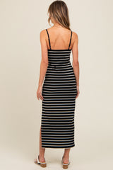 Black Striped Ribbed Adjustable Strap Body Con Dress