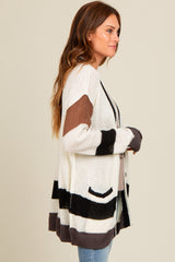 Ivory Crochet Knit Stripe Detail Oversized Cardigan