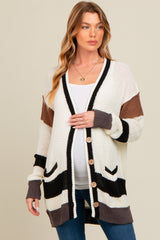 Ivory Crochet Knit Stripe Detail Oversized Maternity Cardigan