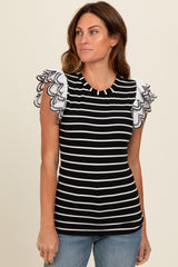 Black Ivory Striped Tunic with Lace Detailing