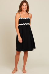 Black Wavy Trim Cutout Tie Back Dress