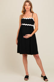 Black Wavy Trim Cutout Tie Back Maternity Dress