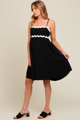 Black Wavy Trim Cutout Tie Back Maternity Dress