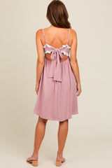 Mauve Wavy Trim Cutout Tie Back Dress