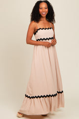 Taupe Sleeveless ZigZag Accent Maternity Maxi Dress