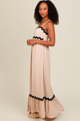 Taupe Sleeveless ZigZag Accent Maxi Dress