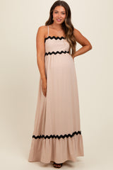 Taupe Sleeveless ZigZag Accent Maternity Maxi Dress