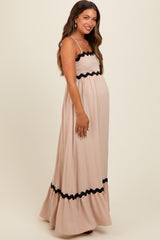 Taupe Sleeveless ZigZag Accent Maternity Maxi Dress