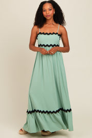 Sage Sleeveless ZigZag Accent Maxi Dress