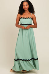 Sage Sleeveless ZigZag Accent Maternity Maxi Dress