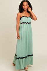 Sage Sleeveless ZigZag Accent Maxi Dress