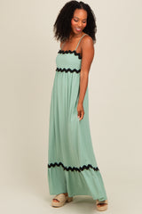 Sage Sleeveless ZigZag Accent Maxi Dress