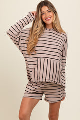 Mocha Cozy Striped Ribbed Two-Piece Maternity Lounge Set