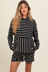 Black Cozy Striped Ribbed Two-Piece Maternity Lounge Set