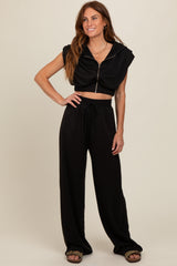 Black Cropped Hoodie Pants Set