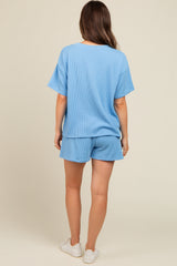 Blue Ribbed Maternity Shorts Set